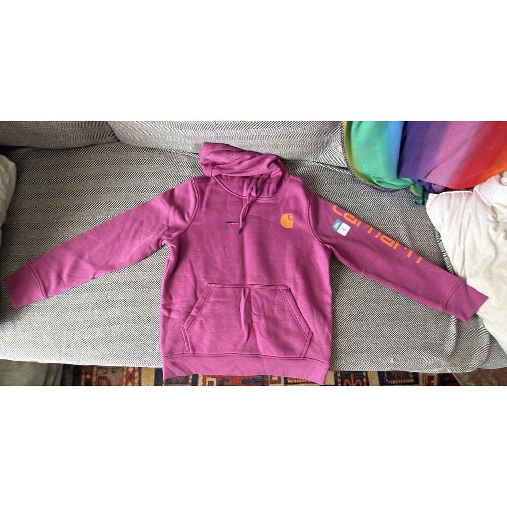 Carhartt Women's Midweight Pink Relaxed Fit Logo Graphic Hoodie Sweatshirt Sz Sm